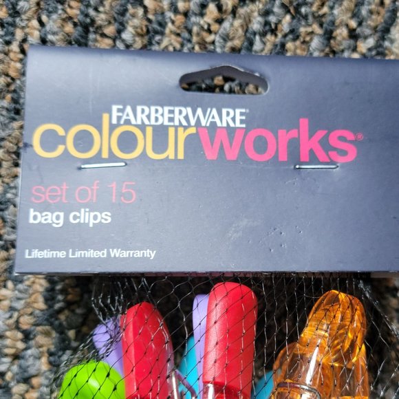 NWT Farberware Colorworks Set of 15 Bag Clips, Translucent Rainbow Colors - Picture 2 of 5